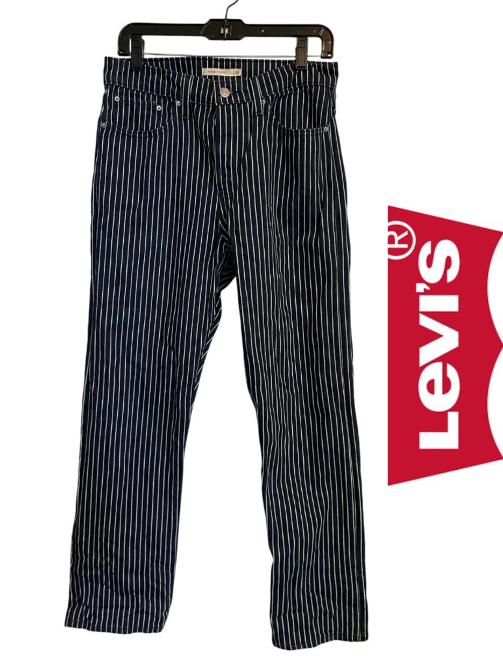 Levi’s Wedgie Straight Pinstripe Jeans Indigo Blue White Size 30 High Rise
